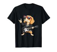 Dachshund Dog Playing Bass Guitar Guitarist Rocker Pose Cool T-Shirt