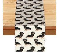 Dachshund Dog Print Linen Texture Table Runner Fade-Resistant Dining Table Decor For Buffet Console Kitchen 33x183cm
