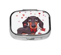 Dachshund Dog Puppy Animal Love Arrow,Meta Pill Box 2 Compartment Medicine Case,Portable Organizer,Rectangle Meta Portable Organizer Pill Box 1095 Compartment Medicine Case