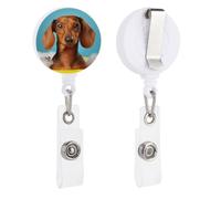 Dachshund Dog Retractable Badge Reel - Personalized ID Name Badge Holder with Lanyard Cute Badges Reel Holder Round Nurse Doctor Name Tag Badges Clip for Work