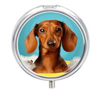 Dachshund Dog Round Pill Box 3 Compartment Medicine Pill Organizer with Mirror Travel Small Pill Case Cute Vitamin Organizer Portable Daily Pill Container for Pocket Purse