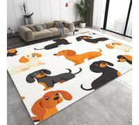 Dachshund Dog Rug Washable Non Slip 120x180 Flannel | Soft Fluffy Printed Rug Short Pile Printed Carpet Puppy Cartoon Pet Room Decor for Bedroom Hallway Living Room Kitchen K302