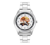 Dachshund Dog Skateboard Sunset Men's Simple Watch with Stainless Strap Fashion Easy Reader Wristwatch Gifts for Men