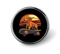 Dachshund Dog Skateboard Sunset Round Metal Brooches 1 Inch Decorative Badges Exquisite Decorations Pins for Clothing