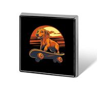 Dachshund Dog Skateboard Sunset Square Metal Badge Printed Brooches Cute Button Decorations Pins for Backpack Clothing