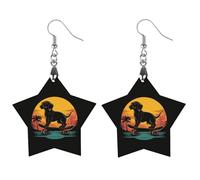 Dachshund Dog Skateboard Trendy Wooden Earrings for Women Boho Charms Studs Lightweight Dangle Drop Pendant Apricot Shaped