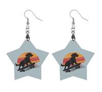 Dachshund Dog Skateboard Vintage Wooden Earrings Artistic Wood Pendants Vintage Earring Hooks Jewelry for Women Apricot Shaped