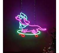 Dachshund Dog Skateboarding Neon Sign, Skateboard Dachshund Led Sign, Dog Skateboarder Led Light, Dog Dachshund Skateboard Player Neon Light, Kid's Room Game Room Wall Art Christmas Birthday Gift