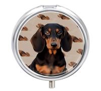 Dachshund Dog Small Pill Case Round Weekly Pills Organizer with Mirror 3 Compartments Portable Travel Daily Pills Container Cute Pill Box for Fish Oil Supplement