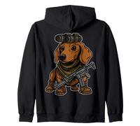 Dachshund Dog with NVG Funny Tactical Wiener Military Meme Zip Hoodie
