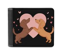 Dachshund Dogs Dancing in Love Men's Leather Wallet Bifold Purse Card Holder Slim Money Clip Single-Sided Print