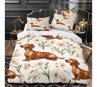 Dachshund Dogs Quilt Cover 3D Design Printed Hotel Quality 3-Piece Bedding Set Zipper floral Pattern Comforter Cover Premium Breathable for Teens Adults Kids Women Girls Boys Youth King（220x240cm）