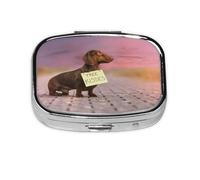 Dachshund Dogs with Board Dogs Brown Dachshund,Meta Pill Box 2 Compartment Medicine Case,Portable Organizer,Rectangle Meta Portable Organizer Pill Box 1062 Compartment Medicine Case