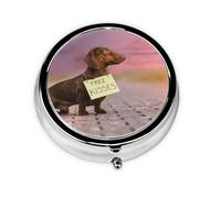 Dachshund Dogs with Board Dogs Brown DachshundMeta Pill Box 3 Compartment Medicine Case,Portable Organizer