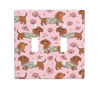 Dachshund Double Light Switch Cover Plate, Summer Playful Shell Flower Summer Peach Plastic Standard Size Toggle Light Switch Cover for Bedroom Bathroom Kitchen Entrance Decor