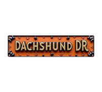 Dachshund Dr Pattern With Paw Prints And Bones Tin Sign Retro Metal Sign for Cafe Bar Pub Home Game Room Gym Club Wall Decoration Vintage Metal Poster 4x16 Inch