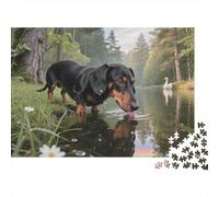 Dachshund Drinking Water Challenging Jigsaw Puzzle 1000 Piece Thirsty Pets Stress Relief Relaxing Brain Exercise For Adults 52x38cm/1000pcs