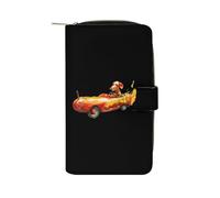 Dachshund Driving Hot Dog Flame Car Long Zippered Pouch Slim Clutch Organizer Purse Money and Credit Card Holder for Men Women