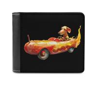 Dachshund Driving Hot Dog Flame Car Printed Bifold Wallet with Hidden Compartments Pocket Money and Credit Card Holder for Men Women