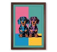 Dachshund Duet Pop Art Framed Wall Art Print A2 (59.4×42cm) Walnut, Wall Decor for Living Room, Bedroom, Office & Home, Ready to Hang, Art Gift