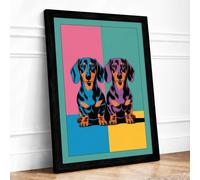Dachshund Duet Pop Art Framed Wall Art Print A3 (42×29.7cm) Black, Wall Decor for Living Room, Bedroom, Office & Home, Ready to Hang, Art Gift