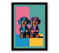 Dachshund Duet Pop Art Framed Wall Art Print A4 (29.7×21cm) Black, Wall Decor for Living Room, Bedroom, Office & Home, Ready to Hang, Art Gift