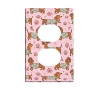 Dachshund Duplex Outlet Covers Wall Plate, Summer Playful Shell Flower Summer Peach Plastic Standard Size Wall Plates for Electrical Outlets for Living Room Bedroom Home Office Decor