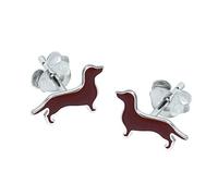 Dachshund Earrings .925 Sterling Silver Brown Sausage Dog