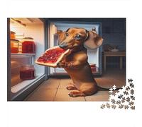 Dachshund Eating Toast with Jam Jigsaw Puzzles 1000 Pieces Recycled Paper for Adults Puzzle for Adults Educational Game Decompression Fun Home Present Great Gift Idea 38x26cm/1000pcs