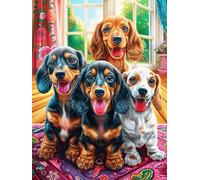 Dachshund Family in Magical Forest 500 Pieces Classic Jigsaw Puzzle Magical Accompany Fairy Tale Puzzle for Adults Concentration Training Wall Art Mental Exercise Halloween Premium Cardboard 500 PCS