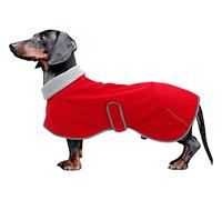 Dachshund fleece coats, perfect for dachshunds sausage corgi puppy winter jacket with reflective trim and high collar, dog snowsuit with adjustable bands - Red - M