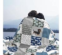 Dachshund Fleece Throw Blanket for Kids Girls Boys Blue Plush Sausage Dog Gifts for Adults Women - 150 x 200 centimetres