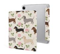 Dachshund Floral Case for iPad Pro 12.9 Inch 2022/2021/2020(6th/5th/4th Gen) Trifold Stand with Pencil Holder, Soft Silicone Shockproof Protective Cover, Slim Lightweight