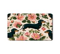 Dachshund Floral Dish Drying Mats For Kitchen, Vintage Peach Flower Absorbent Rubber Dish Drainer Rack Mat, Spring PU Leather Drying Pad For Coffee Bar 12x20 Inch
