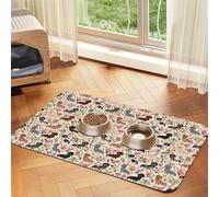 Dachshund Floral Fabric,Waterproof Pet Feeding Mat,Cat Dog Placemats for Food and Water, PU Leather Food Mats,40x60cm