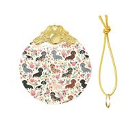 Dachshund Floral Print Christmas Metal buckle Glass round pendant Ornaments, 2025 Xmas Tree Decoration