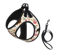 Dachshund Floral Print Dog Harness and Leash Set,Breathable Adjustable Escape Proof Vest for Cats Dogs