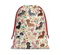Dachshund Floral Print Practical Drawstring Gift Travel Pouches Men Women Multiple Occasion Daily Carry
