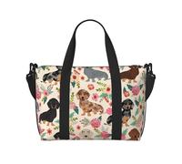 Dachshund Floral Printed Travel Duffel Bag for Women Men - Weekend Overnight Bags with Adjustable Shoulder Strap and Handle
