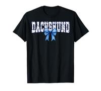 Dachshund Floral Toile Royal Blue Watercolor Coquette Bow T-Shirt