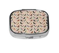 Dachshund Floral Vintage Flowers Doxie Doxie Dachshunds Cute,Meta Pill Box 2 Compartment Medicine Case,Portable Organizer,Rectangle Meta Portable Organizer Pill Box 1053 Compartment Medicine Case