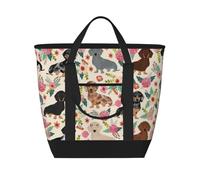 Dachshund Floral Vintage Flowers,Lunch Bags Large Capacity Insulated Tote Bag For Women Men Work Picnic Travel