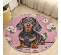 Dachshund Florals Area Rug Washable Circle Carpet Non-Slip Round Floor Rug Small Low Pile Waterproof Print Door Mat Pad Decor for Bedroom Living Room Bathroom Kitchen 60 * 60cm