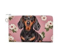Dachshund Florals Coin Purse Canvas Wallet with Zipper Portable Mini Change Pouch Cute Money Pouch Small Organizer Coin Card Key Holder for Women Girls Daily Use Gift