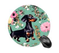 Dachshund Florals Mouse Pad Round Laptop Mouse Mat Cute Computer Mousepad Keyboard Pad Non-Slip Desk Pads for Gaming Office Work Home