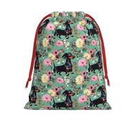 Dachshund Florals Print Drawstring Gift Reusable Pouch Wedding Candy Toys Cards Storage Function Portable