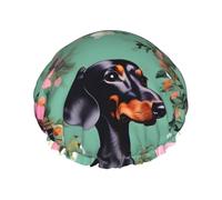 Dachshund Florals Print Lightweight Shower Cap for Women and Men Reusable hat Soft hat and Bath Hair Cap