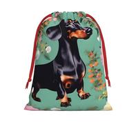 Dachshund Florals Print Practical Drawstring Gift Travel Pouches Men Women Multiple Occasion Daily Carry