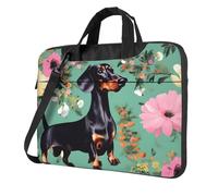 Dachshund Florals Print Ultra-Thin Portable Laptop Bag Stylish Women Men Briefcase Office Commute Travel