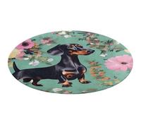 Dachshund Florals Round Area Rug Non Slip Backing Doormat Water Absorbent Plush Throw Low-Pile Non-Slip Floor Mat Carpet for Living Room Bedroom Entryway Nursery Room 60 * 60cm